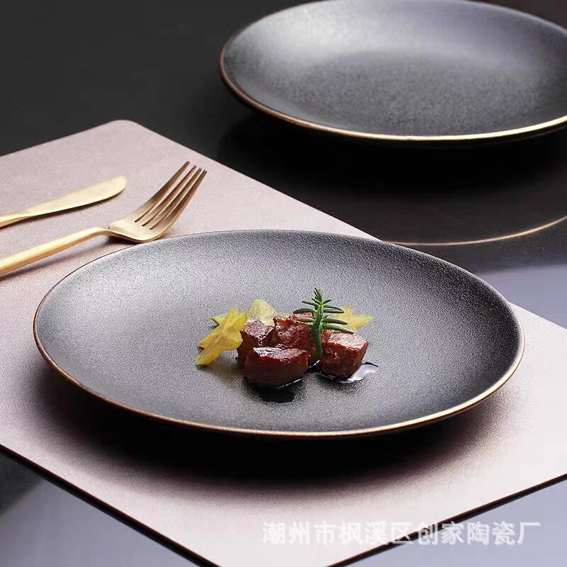 Hot Selling Black Frosted Steak Plate Western Food Tableware Hotel Dish Plate High-end Restaurant Wholesale Creative Western Food Plate Hot Selling Black Frosted Steak Plate Western Food Tableware Hotel Dish Plate High-end Restaurant Wholesale Creative Western Food Plate
