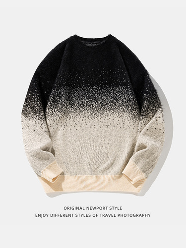 Mink-fur-like gradient-design sweater—autumn/winter new arrival, warm pullover knitwear with textured, loose fit and trendy brand label—Q