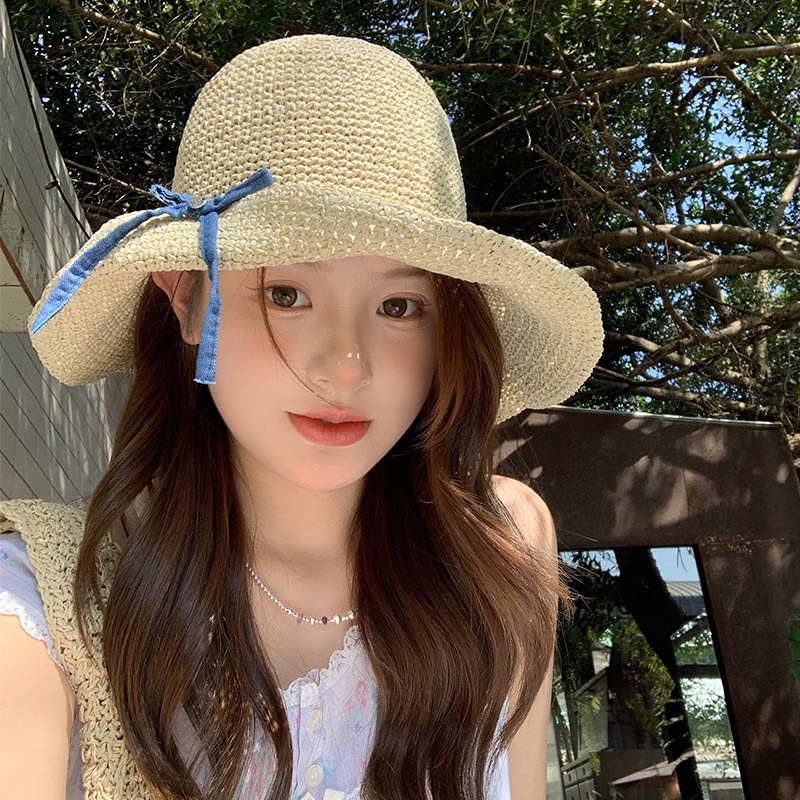Hepburn Style Straw Hat For Women, Large Brim Foldable Sunshade_voghion.com
