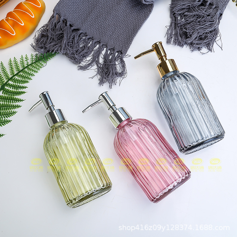 Color 400ml jabón líquido botella de prensa botella de desinfectante de manos de rayas verticales botella de loción botella de gel de ducha de vidrio de estilo europeo botella de Gel de Ducha