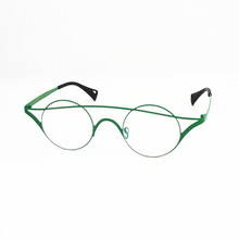 日本尾单纯钛设计师款眼镜框架 个性磨砂绿魔配色不规则小圆眼镜