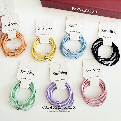 5 pieces 1 card Korean version simple basic silver beads solid color hair ring internet celebrity isn cute hair tie candy color headband