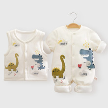 动物园套装120g棉婴儿连体衣冬装加厚男新生儿衣服宝宝爬服夹棉衣