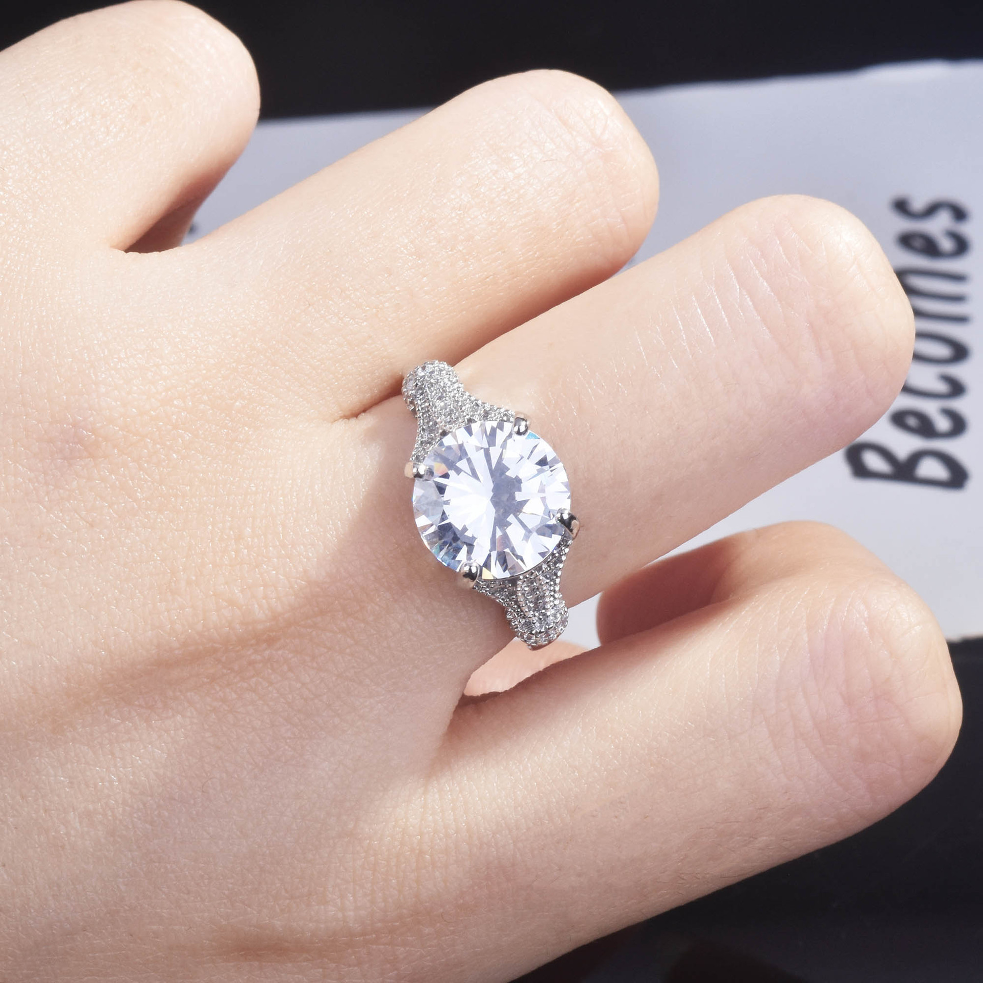 Fast hand TikTok live broadcast New 2 Karat simulation diamond engagement ring eight hearts and eight arrows pt950 open ring