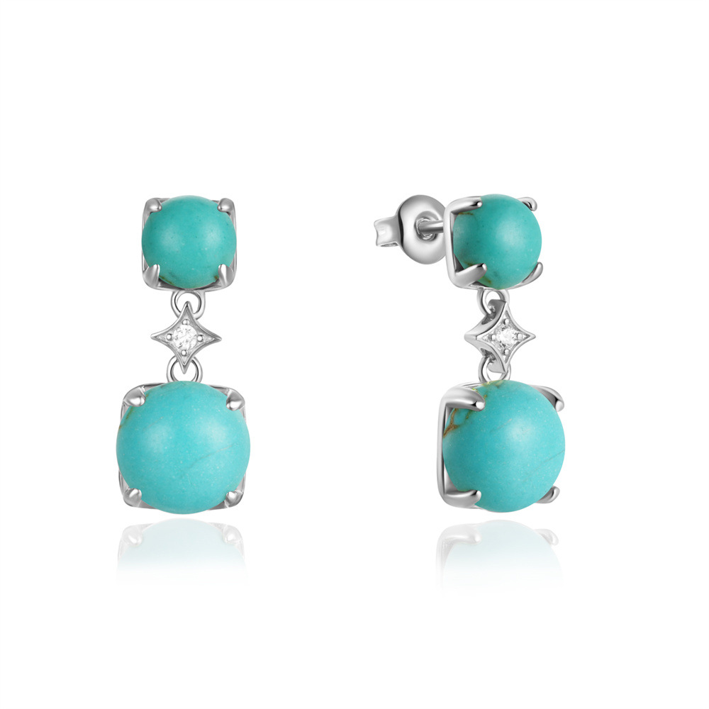 1 Pair Simple Style Geometric Plating Inlay Sterling Silver Turquoise Zircon Drop Earrings display picture 15