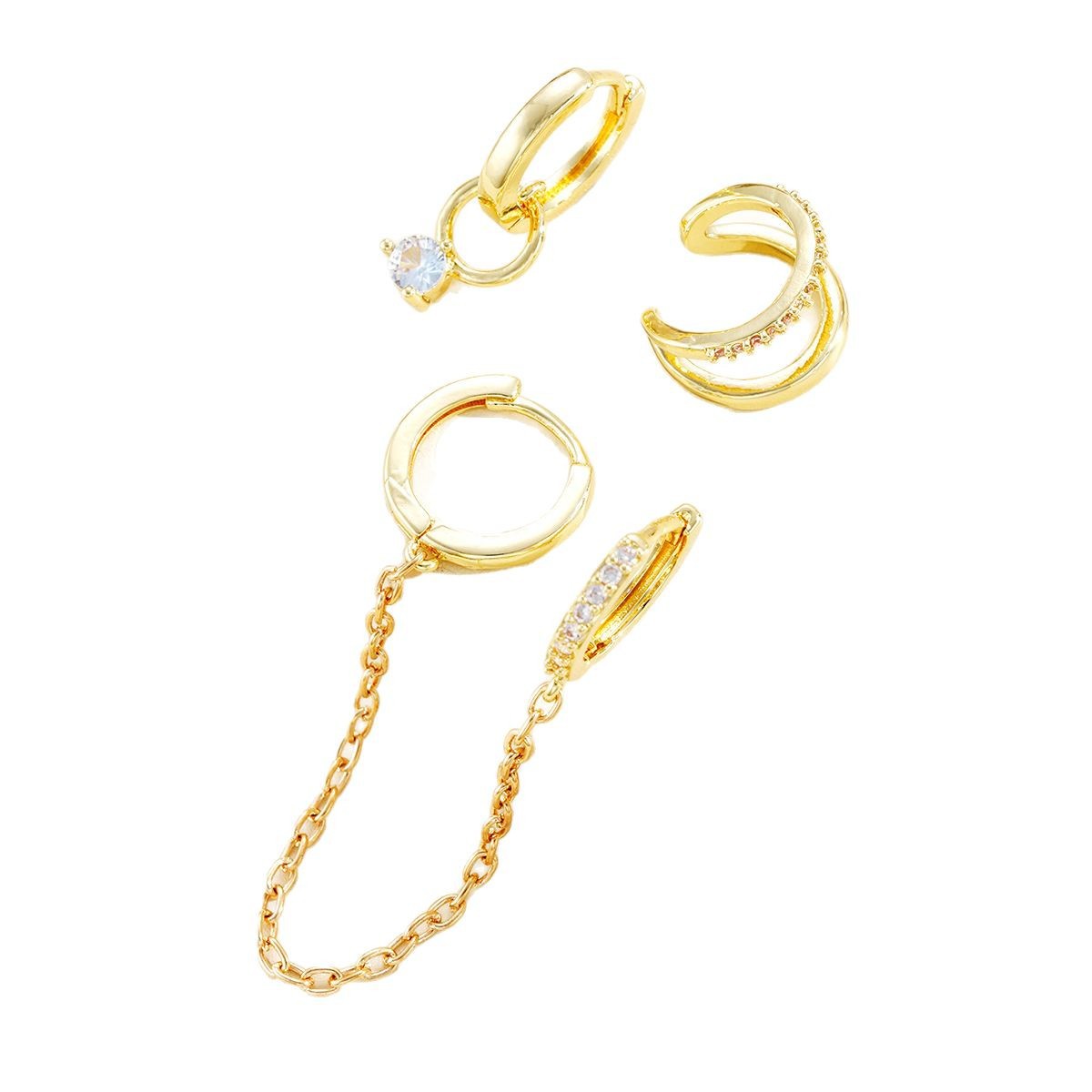 Europa y los Estados Unidos puntos creativos transfronterizos pendientes de diamante de zircón de cobre 3 piezas conjuntos de pendientes de cadena pendientes de lujo ligero pendientes de alta calidad para mujeres