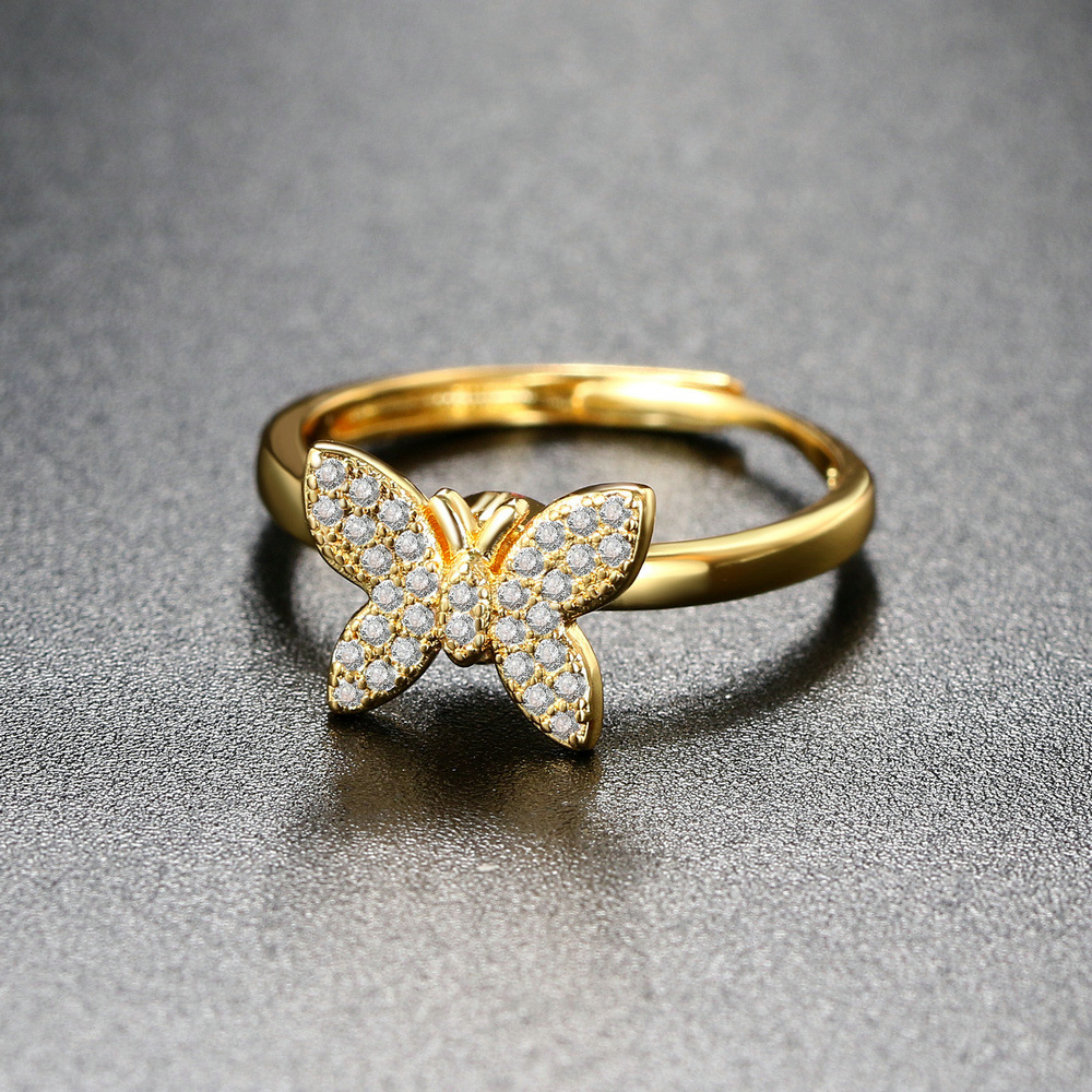 Fashion Butterfly Copper Enamel Plating Inlay Zircon Open Ring 1 Piece