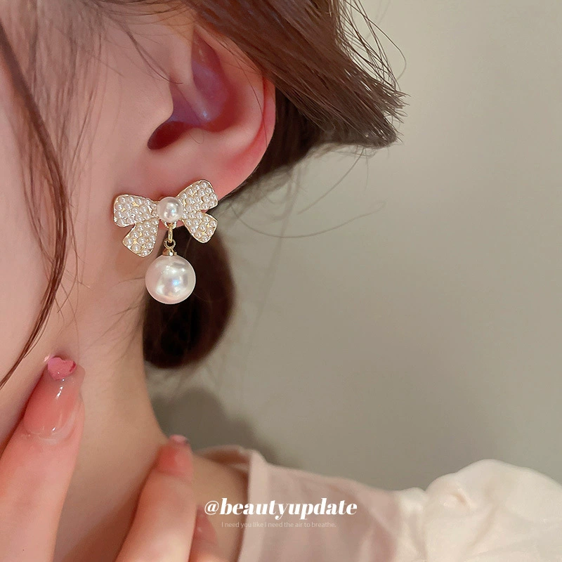 Серебряная игла из жемчуга с надписями, дизайн серьг с бантом, французский стиль, высокий качественный стиль, оптом
