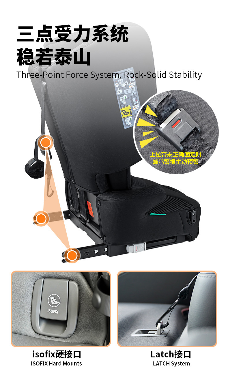 Child Safety Seat Booster Cushion Isofix Foldable Pull-Up Strap with Five-Point Harness for Ages 1 to 12