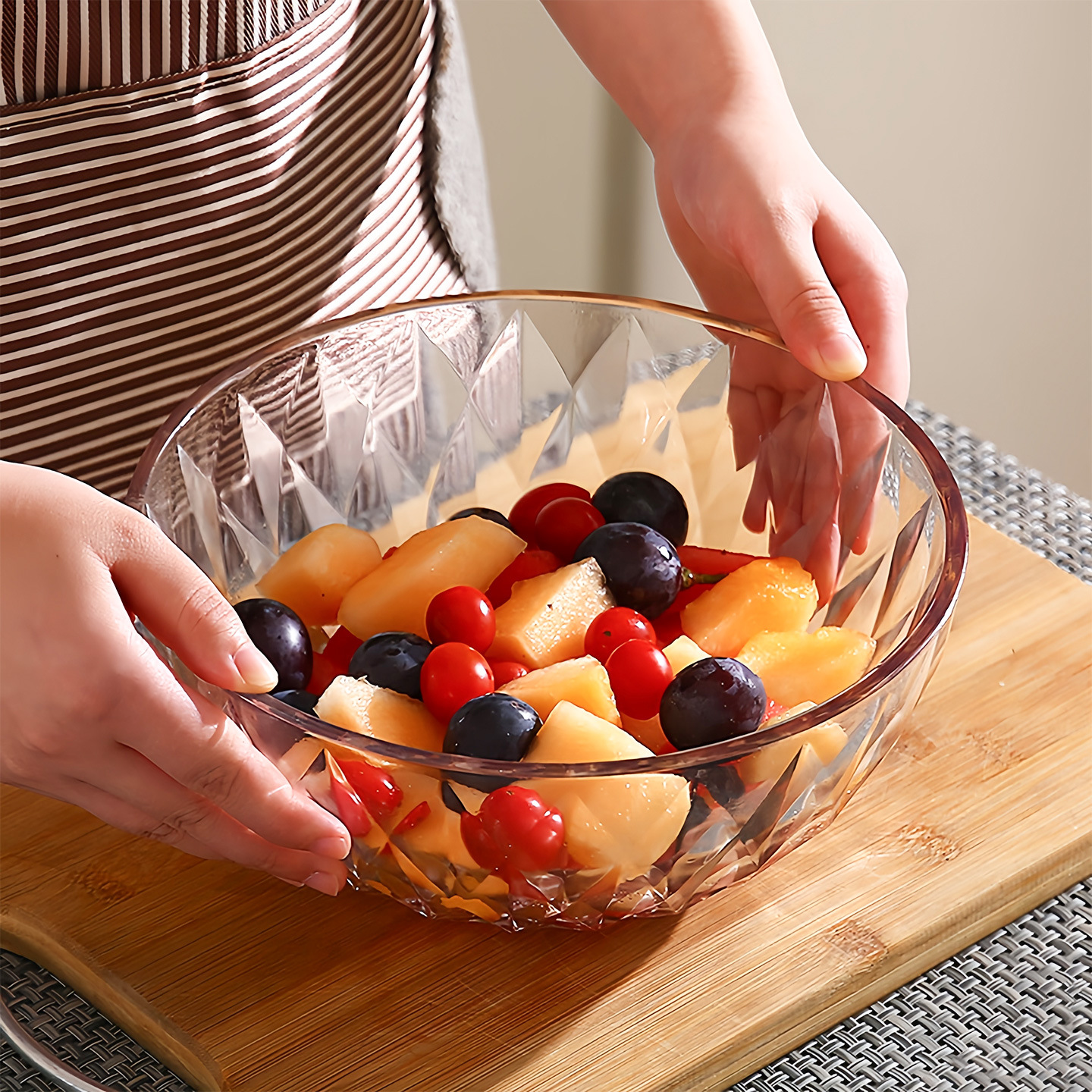 Tazón de vidrio para ensalada transparente resistente a altas temperaturas creativo japonés de alto valor de postre cubiertos grandes tazones de sopa dulce tazón