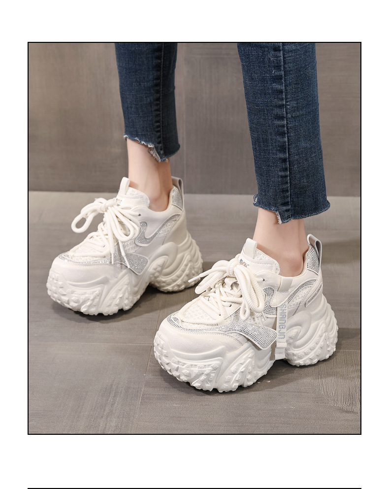 Giày sneaker nữ đế dày tăng chiều cao, lưới thoáng khí, phong cách thể thao — màu hồng chi tiết 15