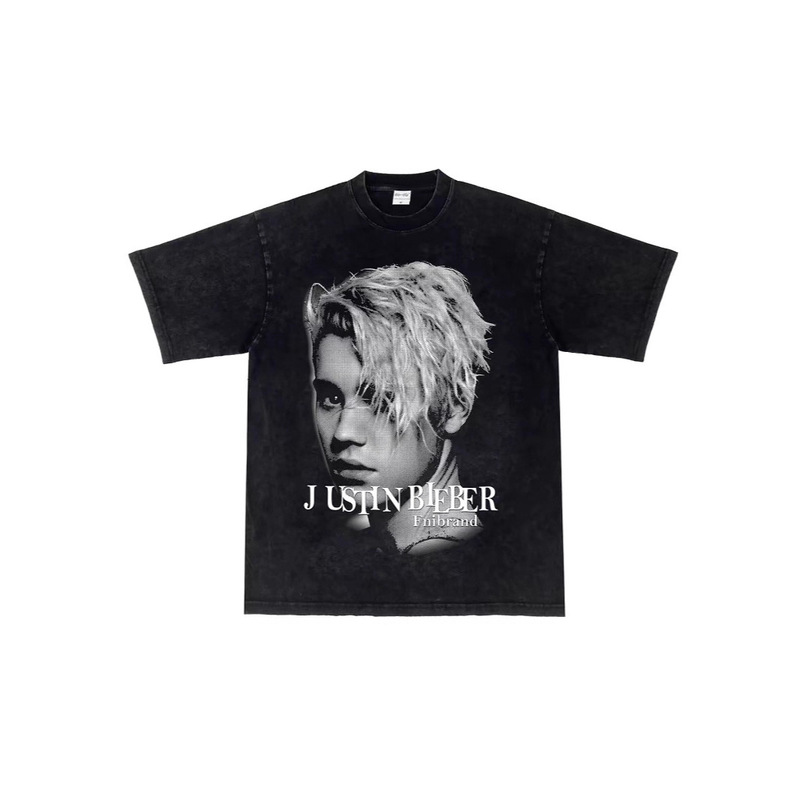 Lij Justin Bieber* American Retro Digital Direct Printing Pure Cotton Boys Short Sleeves Lij Justin Bieber* American Retro Digital Direct Printing Pure Cotton Boys Short Sleeves