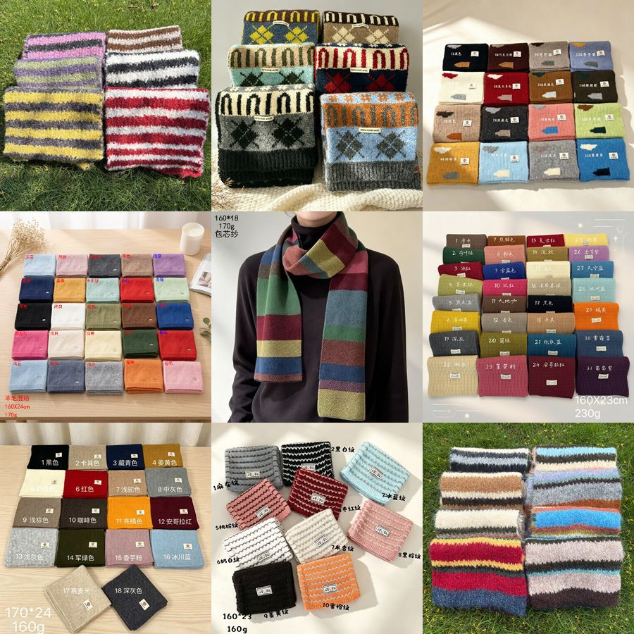 2026 new collection of Korean-style women's retro knitted scarves, perfect for autumn and winter, offering a sophisticated and warm look while providing neck protection