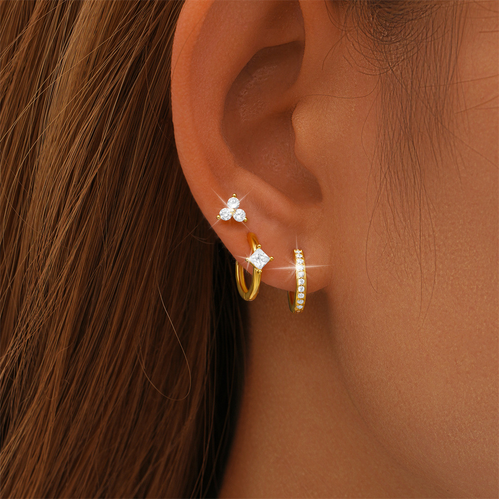 Ensemble De 3 Pièces Style Simple Commuer Géométrique Placage Incruster Argent Sterling Zircon Des Boucles D'Oreilles display picture 65