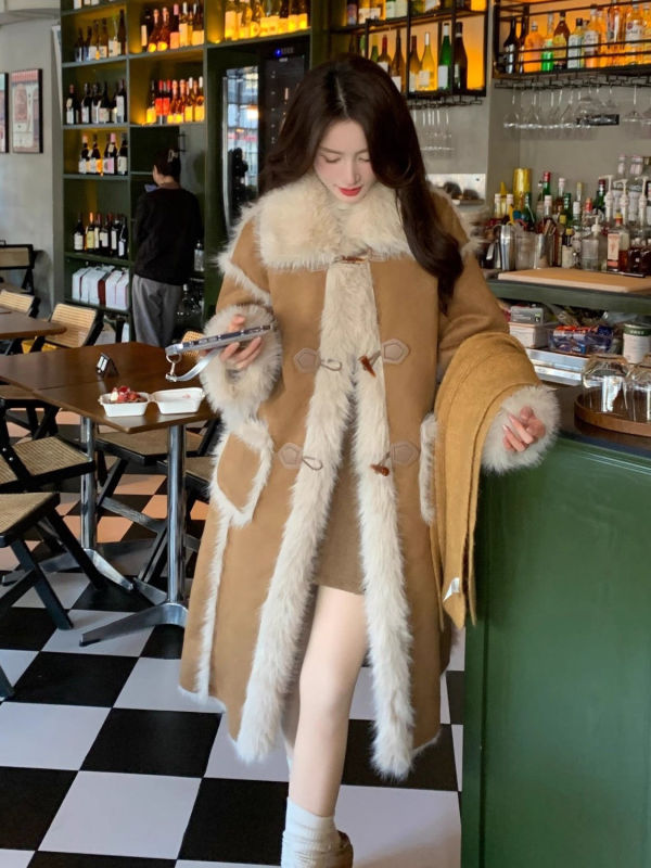 皮毛一体外套女冬季新款加绒加厚环保皮草大衣|undefined