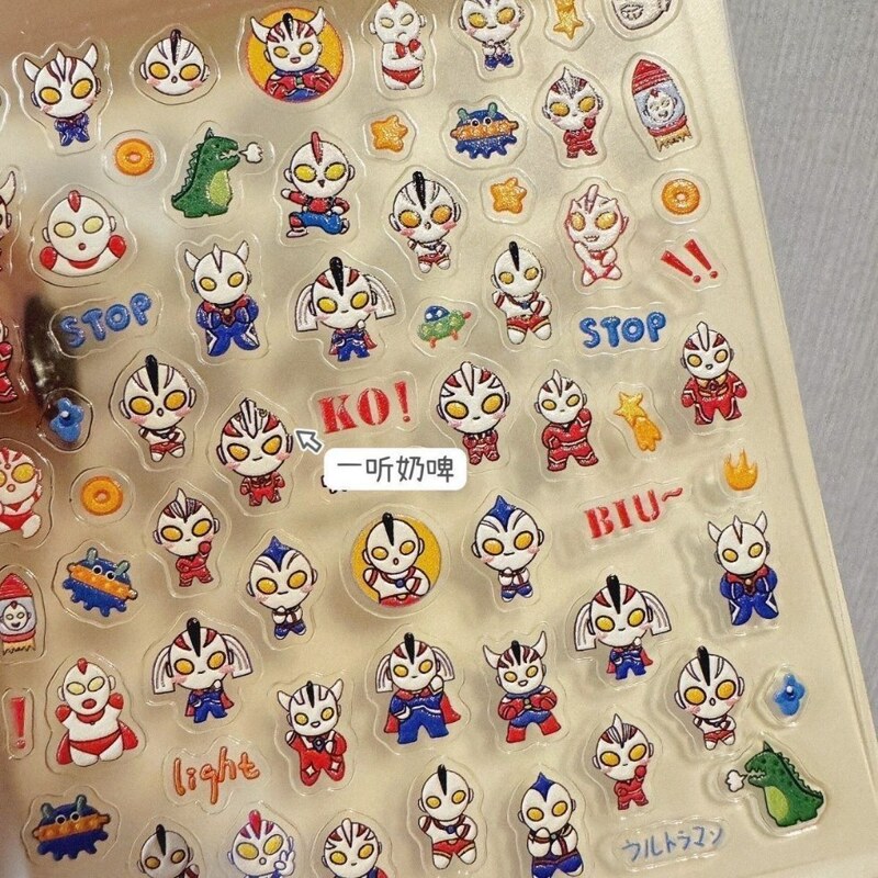 Ultraman Tiga Little Monster Q-Version Superman Embossed 3D Nail Art Stickers Adhesive Journal Material Stickers Ultraman Tiga Little Monster Q-Version Superman Embossed 3D Nail Art Stickers Adhesive Journal Material Stickers