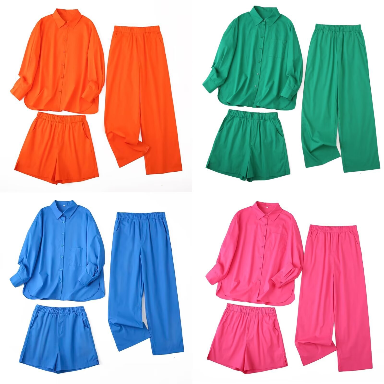 速卖通跨境欧美女装批发2025早春新款多色气质衬衫三件套