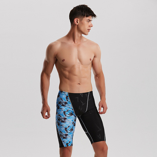  new hot-selling men's swimming trunks five-quarter length comfortable high-elastic hot spring vacation adult swimming trunks
