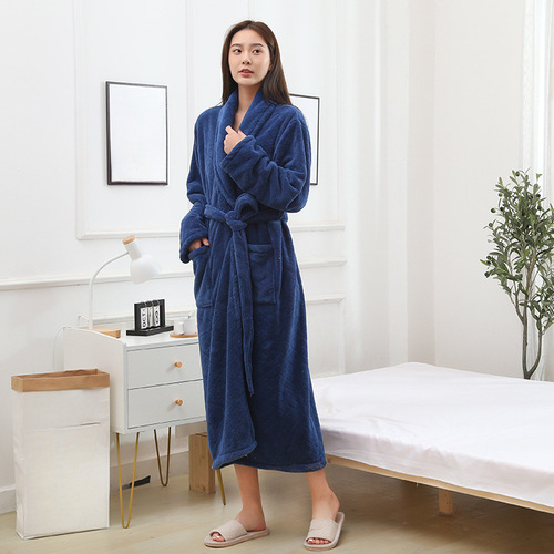 Fleece Bathrobe Soft Thickening Adult Couple Home Sleepwear Men and Women Can Wear Bathrobe Tie Long Sleeve Bath Skirt 