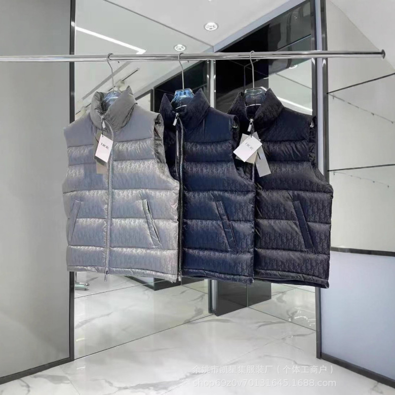 Cross-Border Trendy Brand New Dior-Style Vest Jacket, Fashionable and Versatile, Sleeveless Stand-Up Collar, Stylish Men's Short down Vest