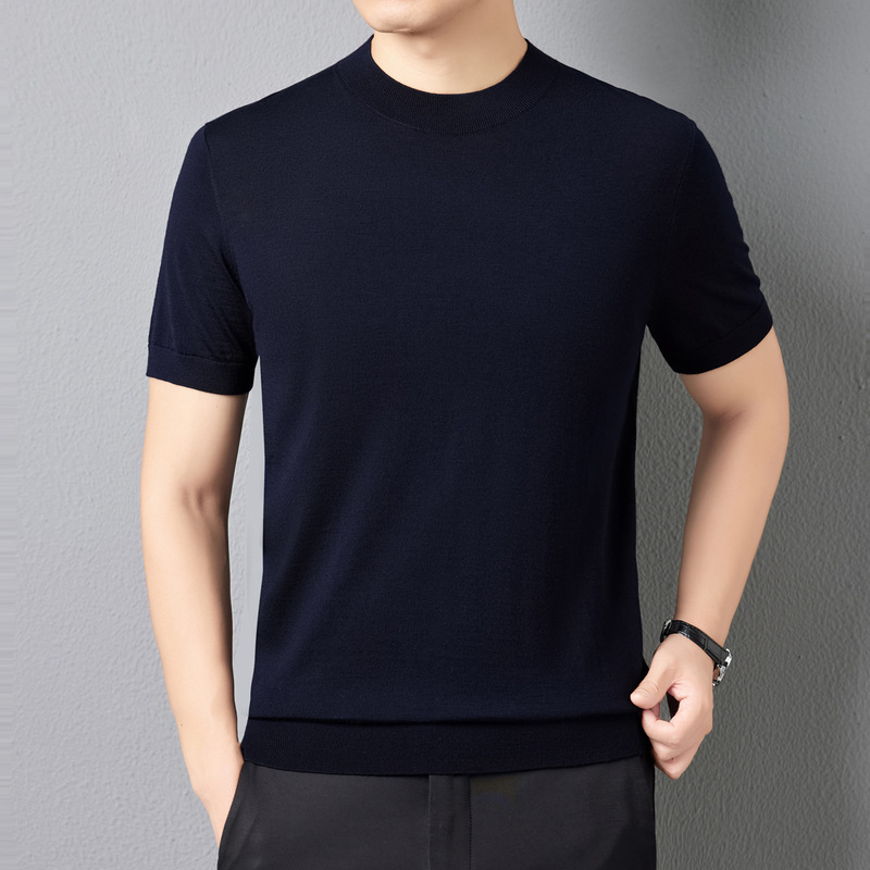 【100% Fine Wool】Machine Washable Men's Sweater for Autumn and Winter, Round Neck Pure Wool Knit Shirt, Men's Base Layer Shirt