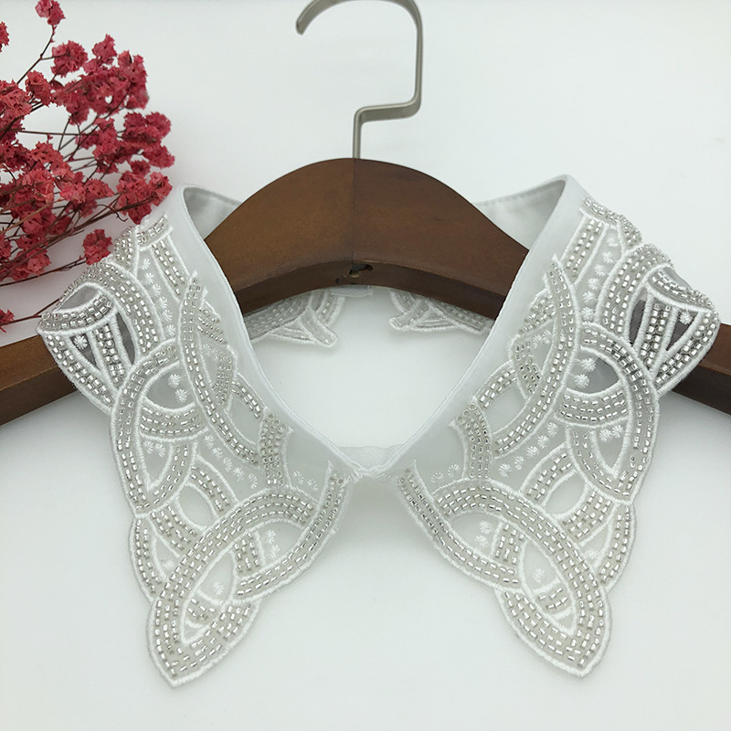 廠家供應韓版機繡珠珠單可折假領子秋冬時尚白搭襯衫假領子