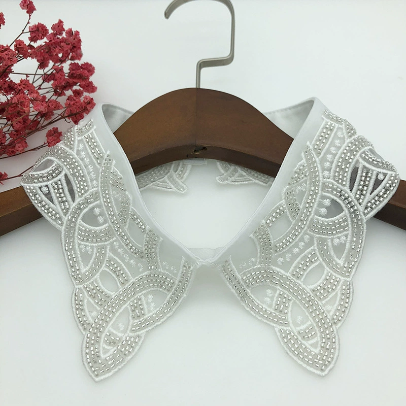 Производители поставляют вышитые бисером в Корейском стиле одиночный складной Поддельный Воротник осенне-зимняя мода белая рубашка Поддельный Воротник