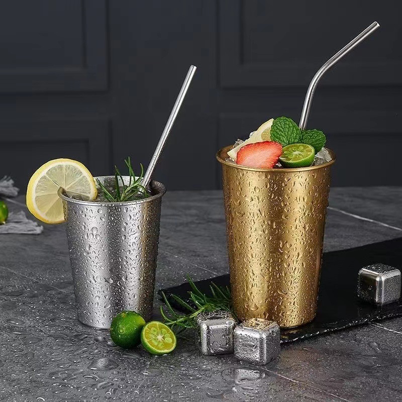 Rongyuan Cross-Border Beer Cup Stainless Steel Water Cup Bar Ice Cup 304 Mouth Cup Catering Wine Cup Single-Layer Coffee Cup