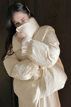 新款蕾丝小香风宽松羽绒服女白鸭绒韩版短款小个子加厚外套潮氨纶