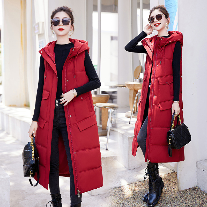 Otoño y invierno nuevo chaleco de algodón de plumón para mujeres largo estilo coreano delgado hombro chaleco de caballo de abrazadera image 3