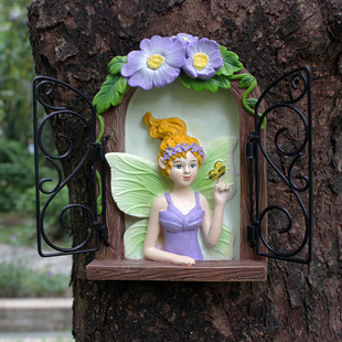 Cross-border supply new flower fairy door and window tree hanging creative resin crafts garden tree hanging fairy garden decoration