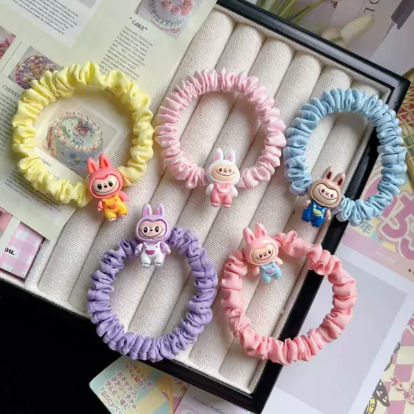Cartoon Cute Labubu Hair Band Ins Girl Heart Sweet Intestine Ring Couple Best Friend Hair Rope Student Rubber Band Hair Accessories