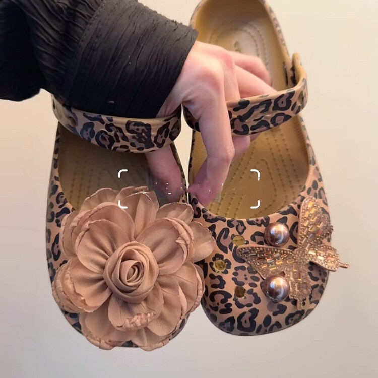 Ballet shoes, clogs, DIY accessories, vintage brown floral embellishments, sparkling rhinestone butterfly shoe charms, Mary Jane shoe buckles