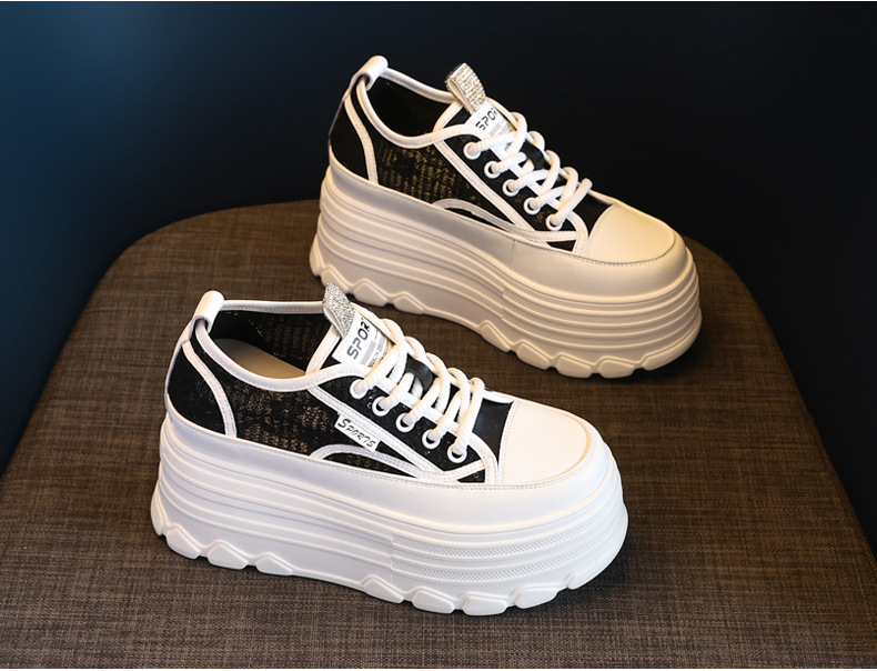 Giày sneaker nữ đế dày lưới thoáng khí phối trắng dễ mặc — Màu đen chi tiết 7