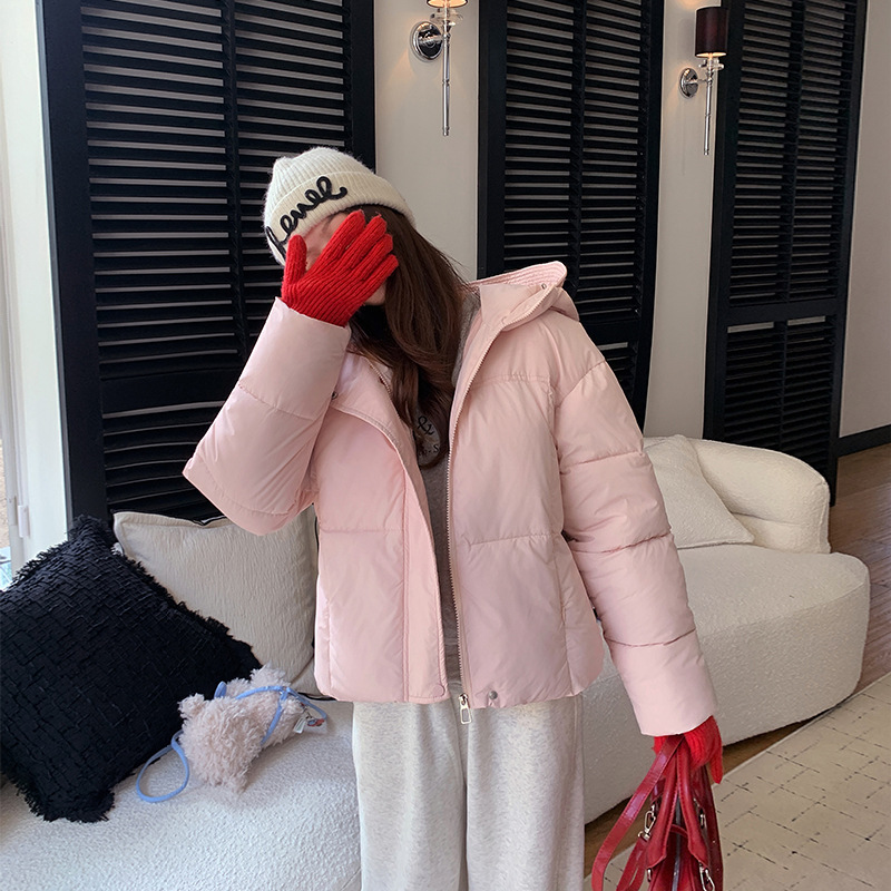 2025 invierno nuevo algodón casual chaqueta de algodón pequeño suelto mujer corto engrosado chaqueta cálida con capuz image 1