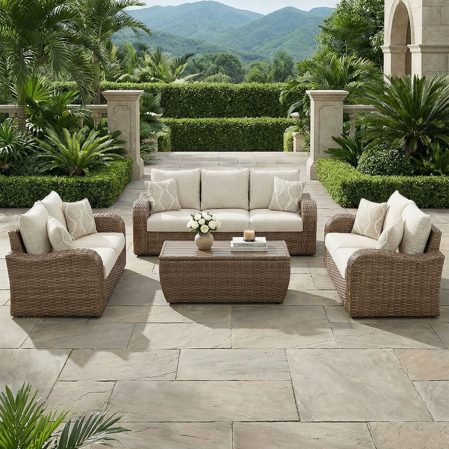 Combinación de sofá al aire libre al aire libre balcón de vid sofá patio jardín balcón de vid mesa silla terraza impermeable protección solar