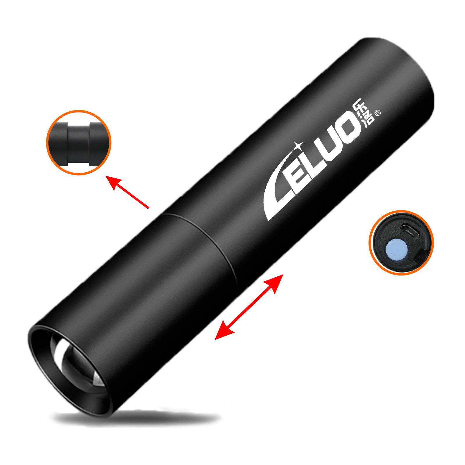 Transfronterizo mini luz fuerte linterna recargable zoom pequeño portátil al aire libre camping estudiante USB puesto de mercado nocturno Luz