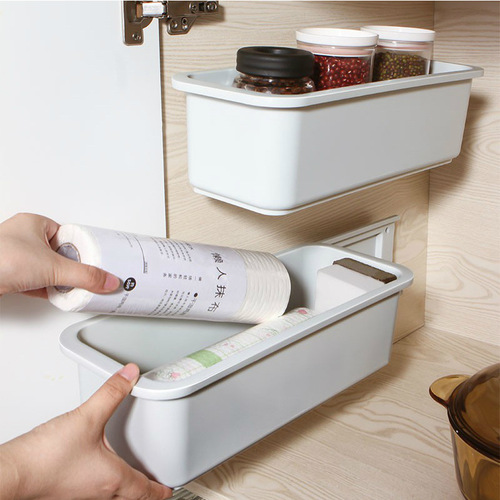Pull-out cabinet storage box for bathroom, no punching, narrow slit storage rack, kitchen wall-mounted storage shelf