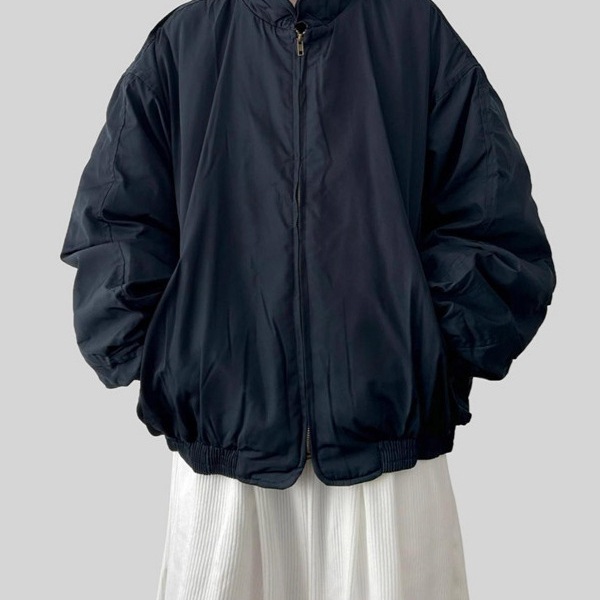 日系复古立领加厚棉服外套男女冬季美式廓形宽松飞行员棒球服棉衣