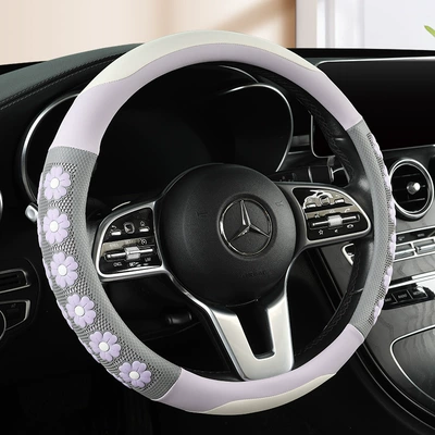 Steering wheel cover | Leather 3D Flower Embossed Handlebar