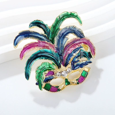 Cross-Border New European and American Classic Venetian Mask Brooch Rhinestone Enamel Oil Painting Women's Clothing Accessories Pin