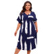 Cross-border European and American plus size Women's Independent Station Amazon Long Dress V-Neck Short Sleeve Printed Loose dress