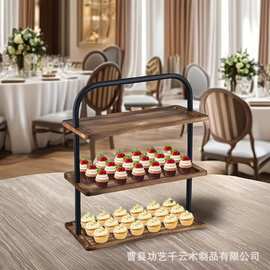 跨境木质金属纸杯蛋糕架多层甜品展示架实木置物架奶油蛋糕零食架