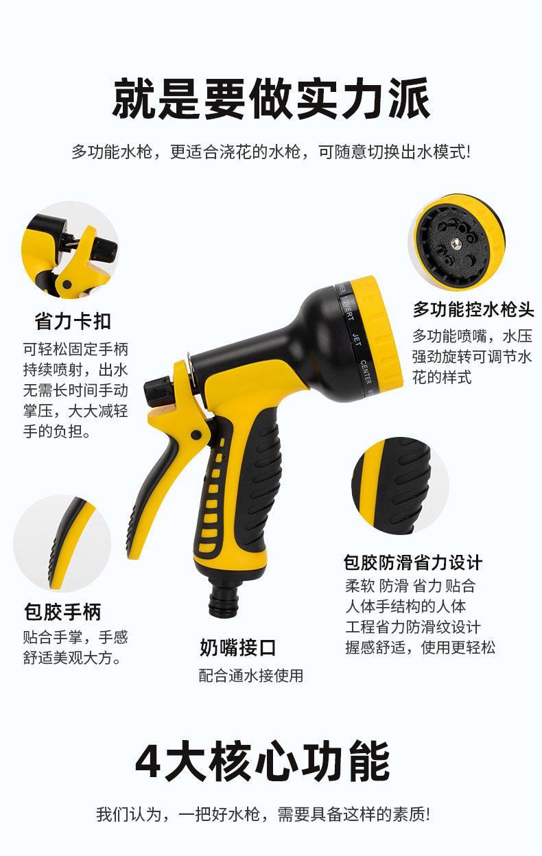 Garden Water Gun Nozzle Connects to Faucet for Home Use, Balcony Watering Hose, Soft Hose for Washing, Multifunctional Car Wash Water Gun