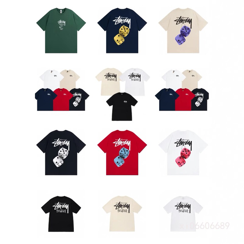 Cross-Border Stussy T-Shirt Stu Series Dice Beijing Limited Edition Back Print Short-Sleeve T-Shirt Unisex Cylindrical Fabric Trendy