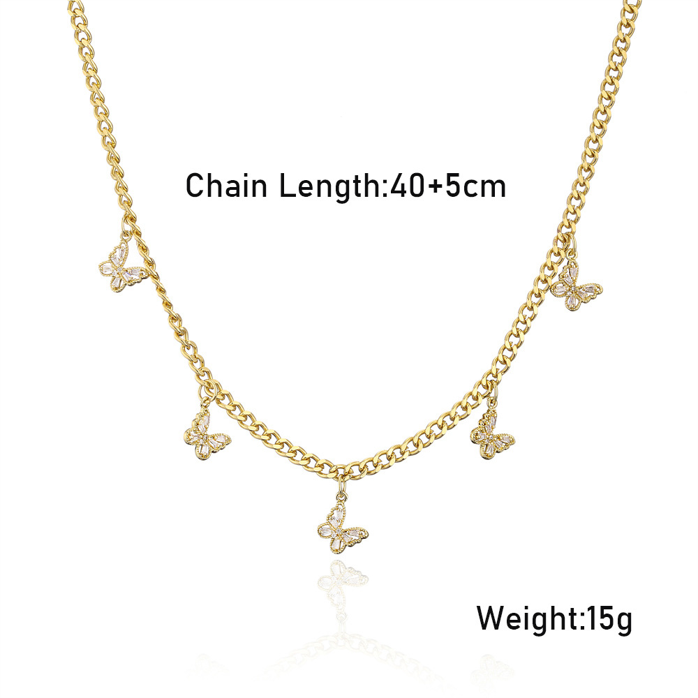 European and American copper micro-inlaid zircon butterfly copper necklace