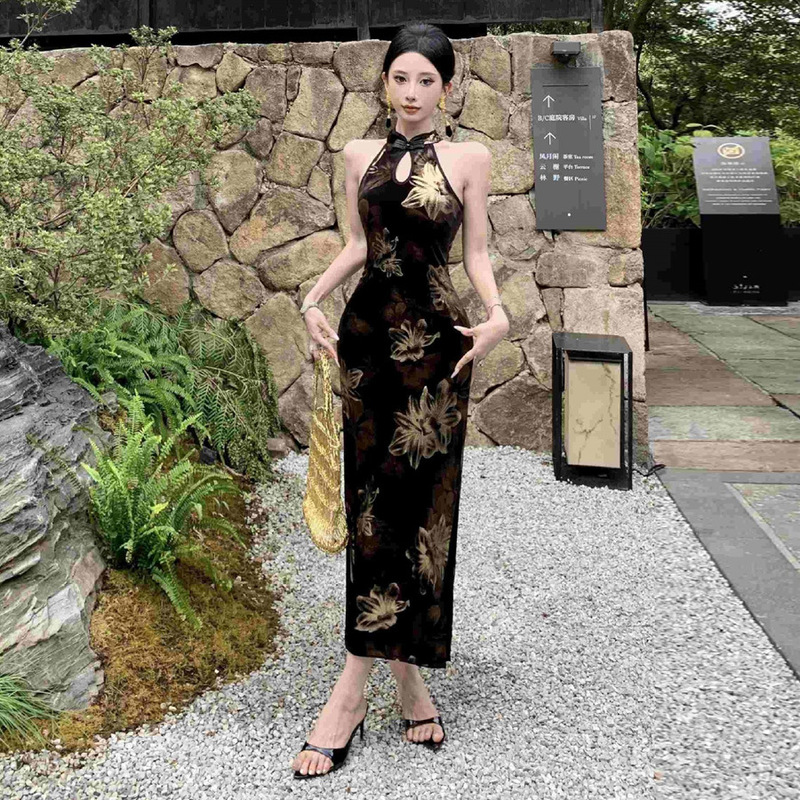 6527 European and American Cross-Border Foreign Trade Women's Clothing New Chinese-Style Retro Improved Cheongsam Dress Feminine Sexy Bodycon Dress