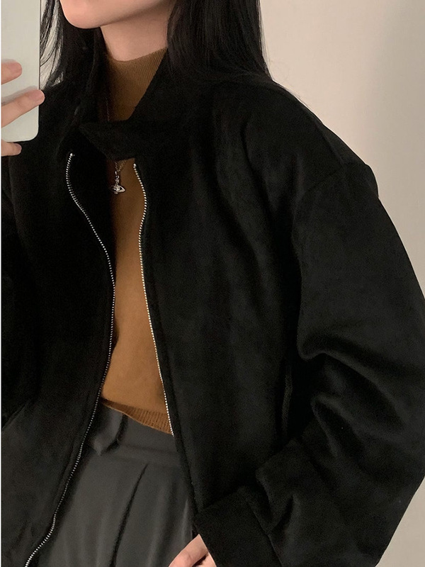 美式复古麂皮绒外套女2025春秋季爆款小个子高级感短款夹克上衣潮|undefined