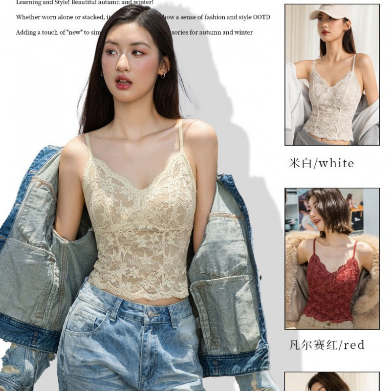 艾迪莎6099精致内搭蕾丝内衣显小显瘦聚拢百搭外穿防下垂吊带背心|undefined