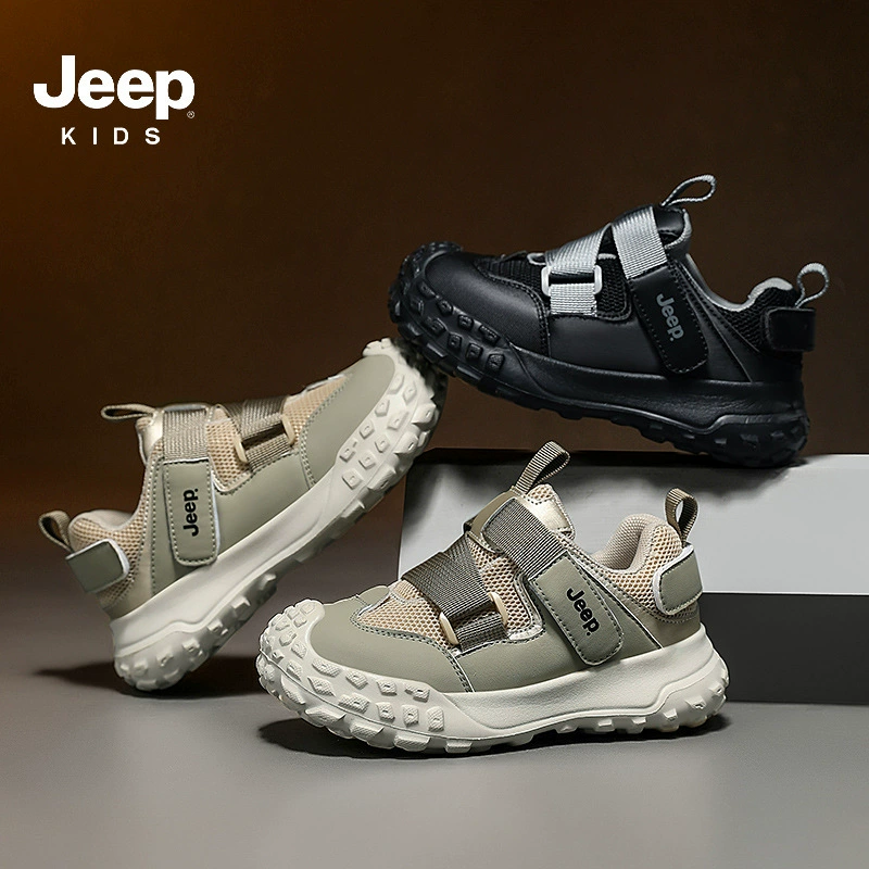 Jeep, сетчатые нескользящие спортивные кроссовки для мальчиков на липучке, мягкая подошва